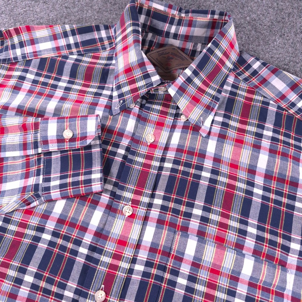 Bills Khakis Mens Medium Classic Fit Plaid Button Down Shirt USA Made Navy Red